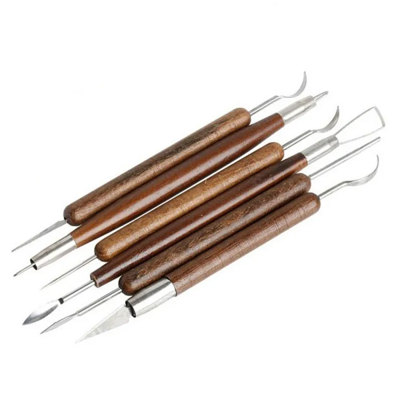 

6 Pcs/Set Pottery Tools Wood Handle Pottery Set Wax Carving Sculpt Smoothing Polymer Shapers Pottery Clay Ceramic Tools