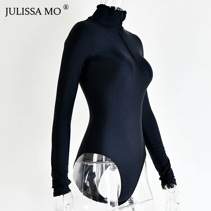 Julissa mo, водолазка, длинный рукав, сексуальный боди, женский комбинезон, белый, Повседневный, на молнии, обтягивающий комбинезон,, весна, новинка, Femme Body