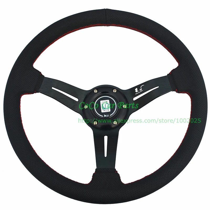 Черный ND Гоночный Руль Натуральной Кожи Спорт Рулевого Колеса Автомобиля |