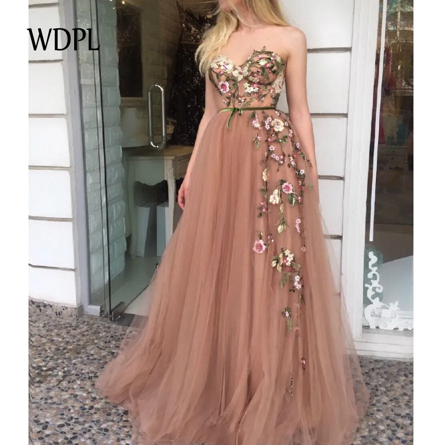 Вечерние платья robe longue Милая шик Вечерние платья Длинные Тюлевое на заказ цветок вечернее платье abiye abendkleider