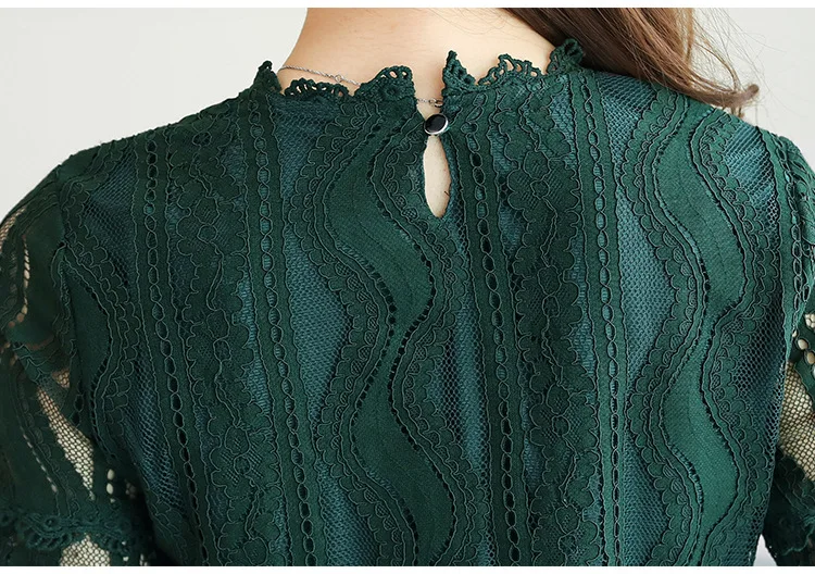 

2018 Autumn Women Sexy Lace Blouses Shirts Casual Tops Korean Slim Fit Long Sleeve Stand Hollow Out Elegant Clothing Blusas