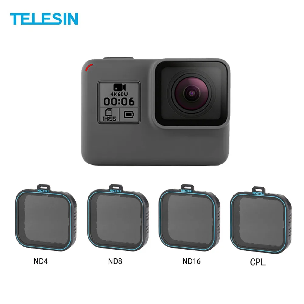 Комплект фильтров TELESIN 4 шт защитный фильтр для объектива ND (ND4 8 16)+ CPL Gopro Hero 5 6 Black 7