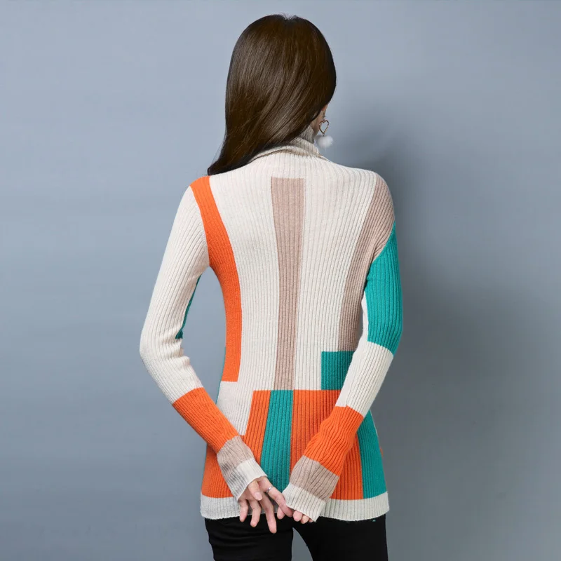 Brand Sweater Fall Winter Women Short New Irregular Hit Color Knit Turtleneck Slim Casual Pullover | Женская одежда