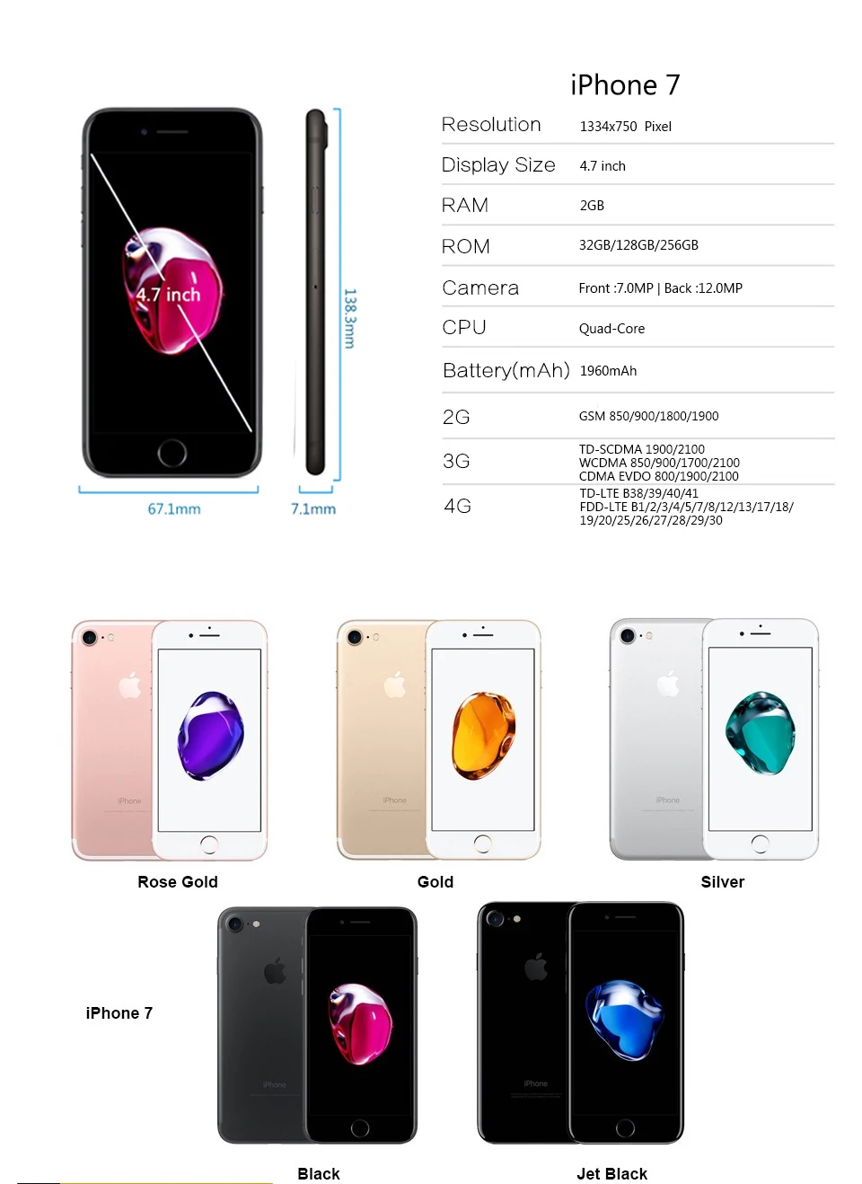 Разблокированный Apple iPhone 7, функция отпечатков пальцев, 4G, LTE, глобальная 32/128 ГБ Встроенная память IOS мобильного телефона 12.0MP gps Quad-Core телефон 1960mA