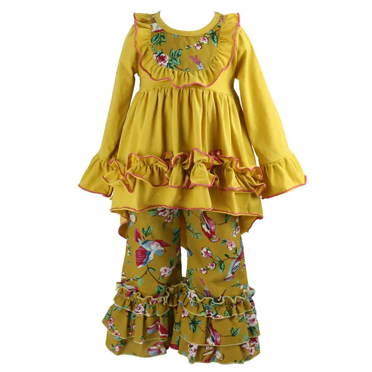 Комплект из 2 предметов для девочек рубашка с оборками и штаны расклешенный топ