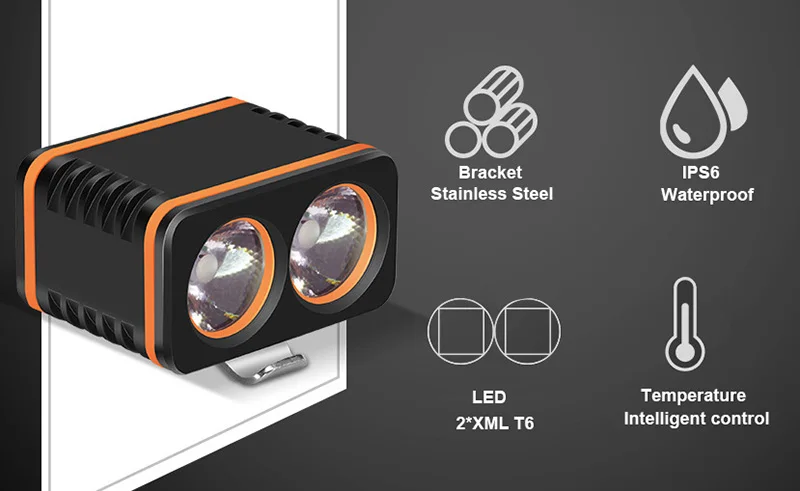 USB велосипедный светильник 2xT6 800LM 4 режима светодиодный велосипедный Usb велосипедный головной светильник с 2* Orings(без батареи