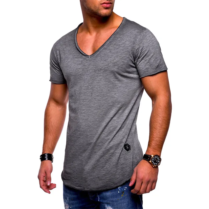 fashion men's T-shirt Slim custom T-shirt brand design fashion luxury V-neck fitness casual T-shirt Slim fit T-shirt men