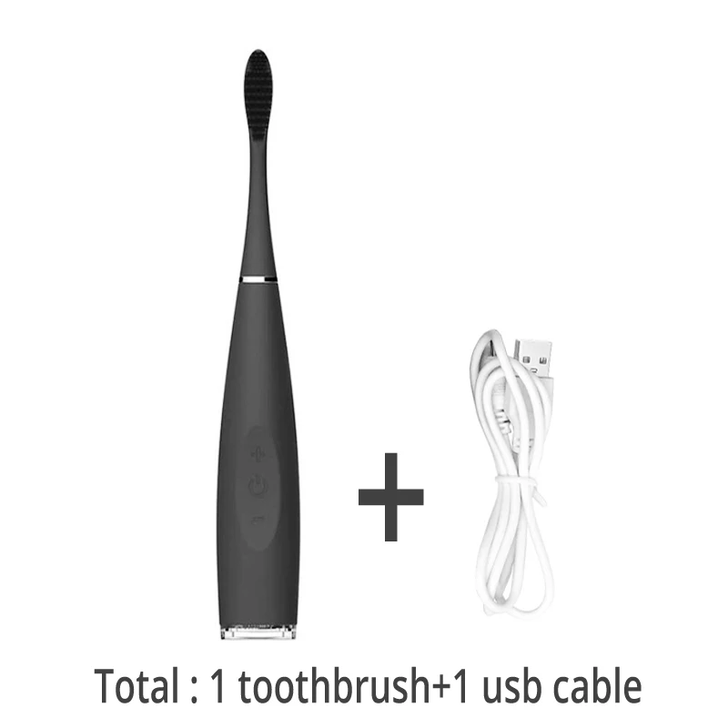 Black brush Силиконовая зубная щетка, акустическая волна, USB, звуковая зубная щетка, перезаряжаемая, для отбеливания зубов, вращающаяся, мягкая щетка, головки - Цвет: Black brush