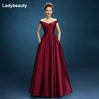 ladybeauty new arrive party prom dress vestido de festa boat neck satin lacing bow long style dress custom size