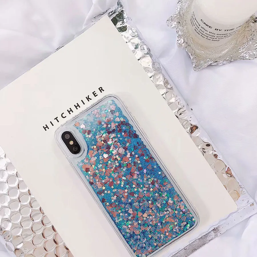 5PCS Love Heart Glitter Phone Case For iphone X XR XS MAX Liquid Quicksand Cover 5 5S SE 6S 6 7 8 Plus Bling Sequins |