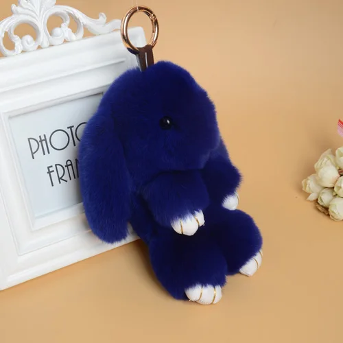 Blue Кролик рекс меховой брелок милый кролик кукла брелок подвеска 13 Цветов бумажник пом автомобиля подвеска с лучший подарок - Цвет: Blue