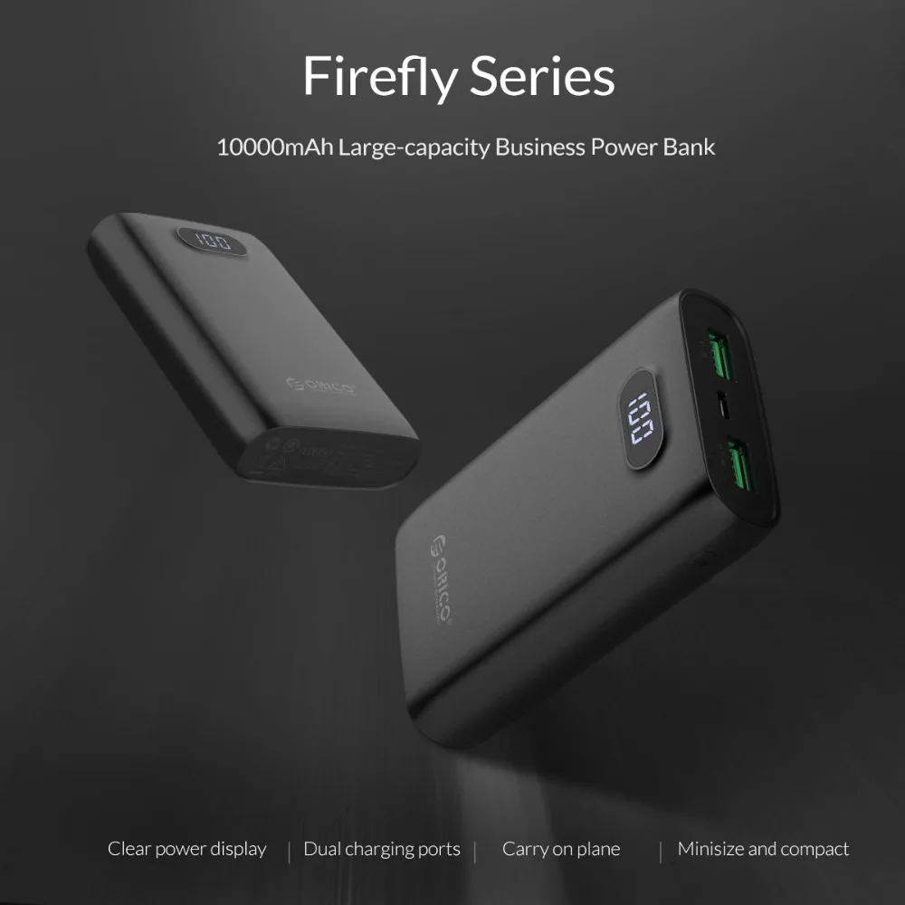 ORICO 10000 мАч Внешний аккумулятор с двойным выходом USB дисплей экран Внешний аккумулятор для мобильного телефона портативный 5V2A внешний аккумулятор
