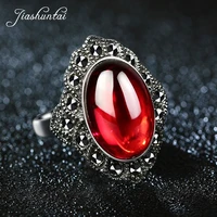 jiashuntai vintage 925 sterling silver red garnet rings for women retro big oval punk style r handmade bijoux indian jewelry