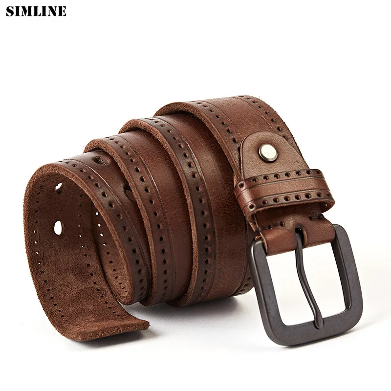 Ремень из натуральной кожи высокого качества Мужской винтажный ремень воловьей