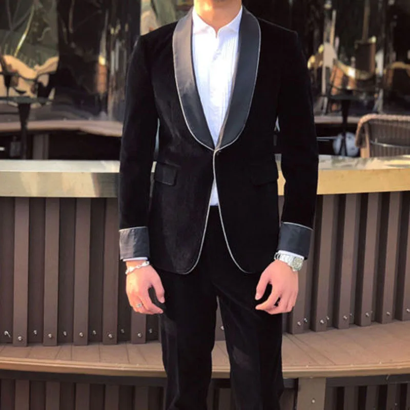 

Latest Coat Pant Design Black Velvet Men Suit for Wedding Man Blazer Groom Tuxedo 2Piece Custom Made Shawl Lapel Terno Masculino