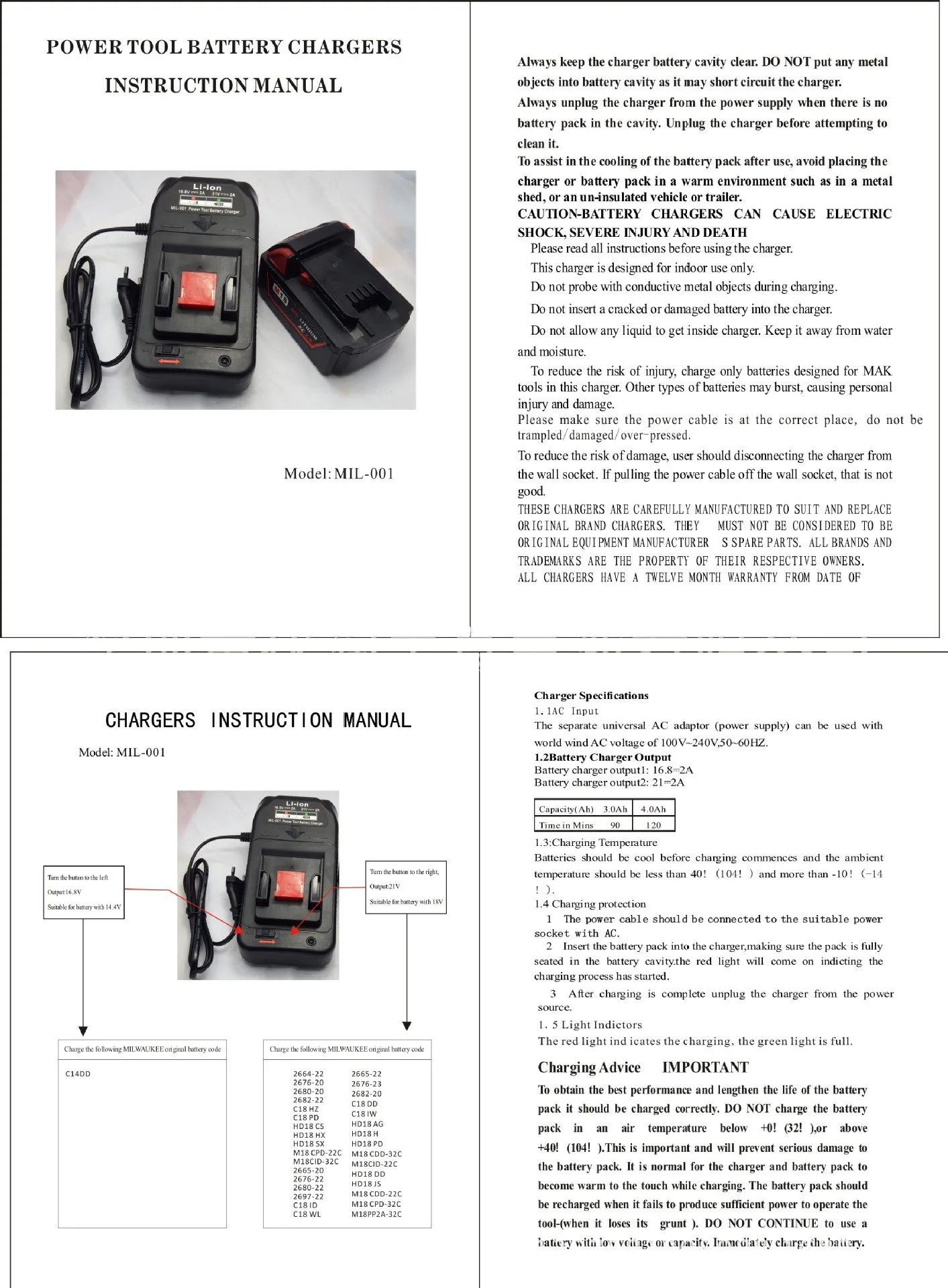 14 4 В 18 литий ионный Батарея Зарядное устройство для Milwaukee Мощность инструмент 48 11