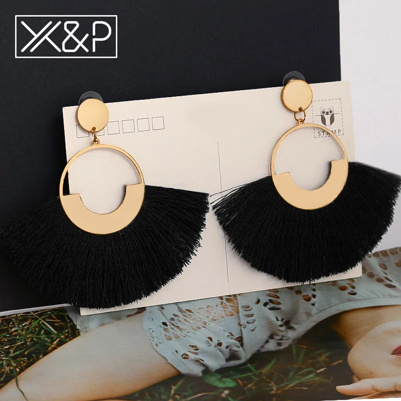 Black 3 X& P модные богемные серьги с большими кисточками крупное золото ручной работы Brincos Висячие Подвесные серьги с кисточкой для женщин Za ювелирные изделия - Окраска металла: Black 3