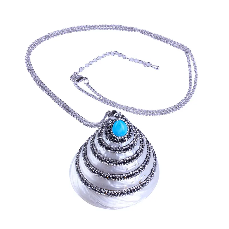 5pcs charms spiral natural white shell shellfish black rhinestone blue turquoise necklace for women pendants jewelry making | Украшения и