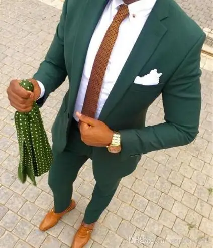 

2019 Top Selling Green 2pieces Men Suit Groom Tuxedos Custom Made Wedding Best Blazer For Man (Jacket+Pants+Tie+Hankerchief)
