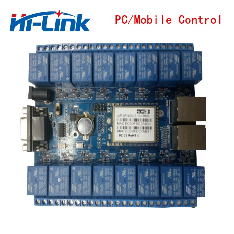 

Free shippping HLK-SW16K 16 Channel Remote Control Relay smart home things of internet RS232 RJ45 port P2P WIFI relay board
