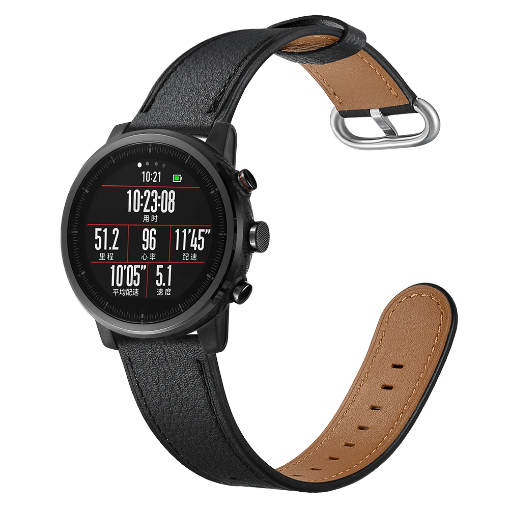 Для оригинальных Xiaomi Huami Amazfit 2 Stratos темп ремешок для часов из натуральной Кожаные Смарт-часы монитор сердечного ритма 22 мм