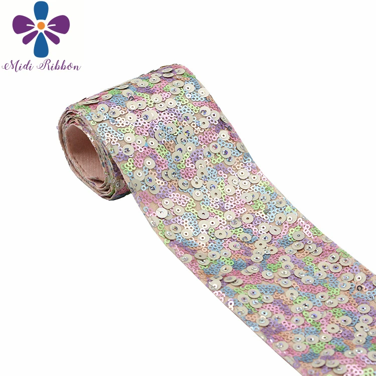 3"75mm Shiny Cutting Sequin Ribbon Colorful Aqua Pink Purple DIY Wedding Party Decor Hair Bowknows Making 25yards/roll