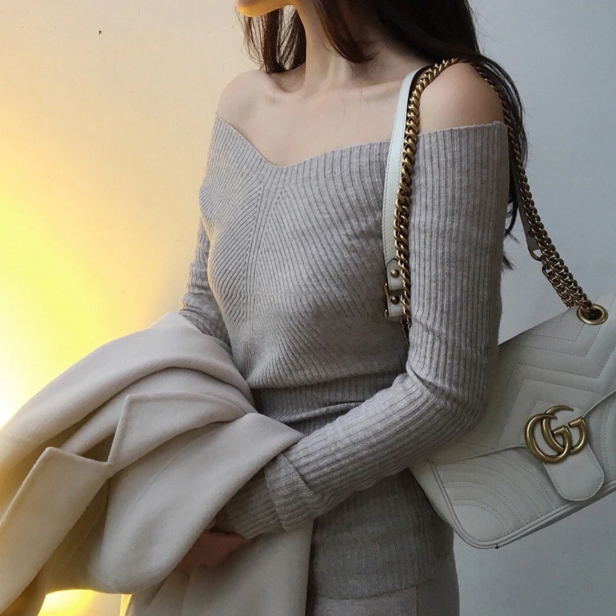 Women Pullover Sweater Off Shoulder Oversized Knitted Spring Winter Clothes Fashion 2019 Tops Long Sleeves 5Zc0282F | Женская одежда