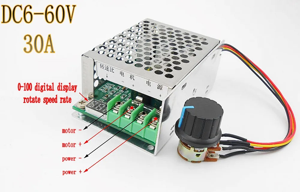 Цифровой дисплей 6 ~ 60V 12v 24v 36v 48v PWM контроллер скорости двигателя постоянного тока
