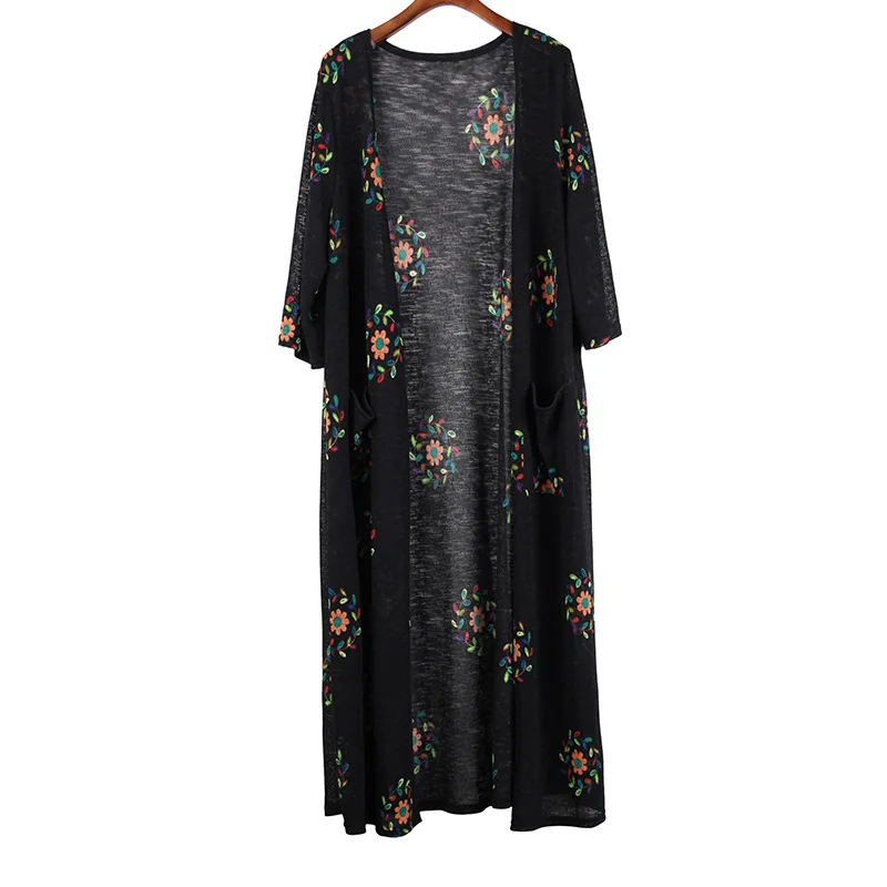Long Kimono Cardigan Women Maxi Large Size Open Shirt 2018 Summer Autumn Flower Knitted Sun Protection 2572LY | Женская одежда