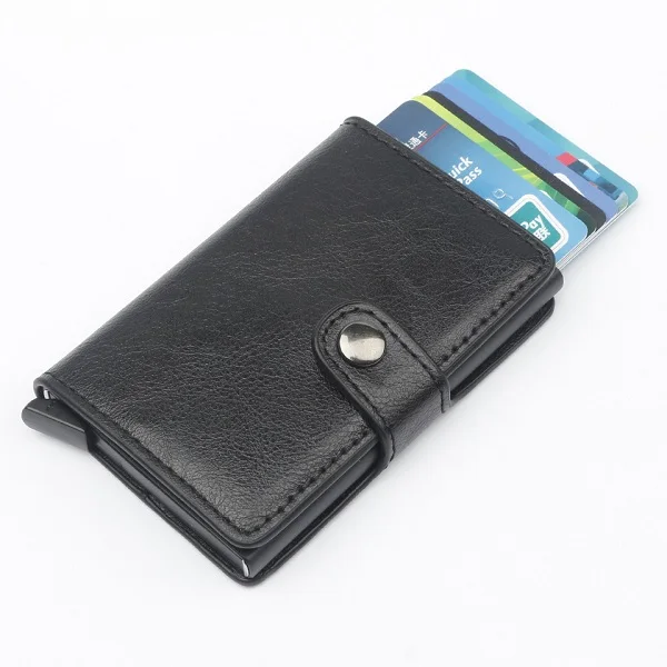 black Алюминиевый кошелёк для мужчин и женщин, задний карман, держатель для ID карты, блокировка RFID, мини волшебный кошелек, автоматический кредитный Кошелек для монет, карт - Цвет: black