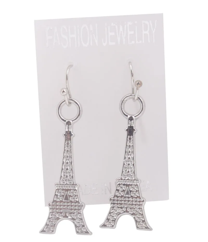 12Pairs Fashion Silver Color Tone Metal Eiffel Tower Drop Earrings #91605 | Dangle