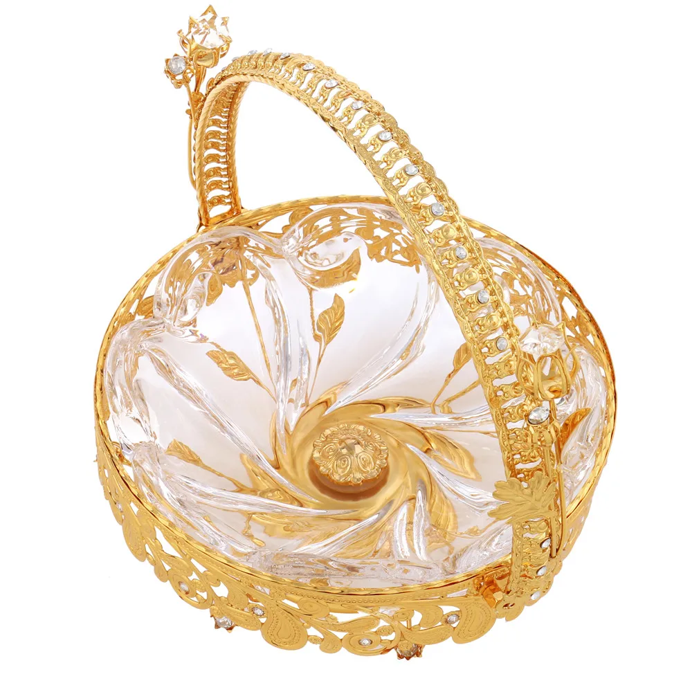 1 шт. ручная работа фруктовая тарелка блестящий золотой фруктовый поднос корзина