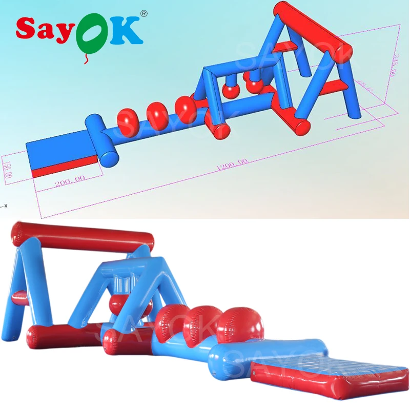 

SAYOK 12m inflatable water obstacle course inflatable floating obstacle water games inflatable obstacle for aqua-1200W air pump