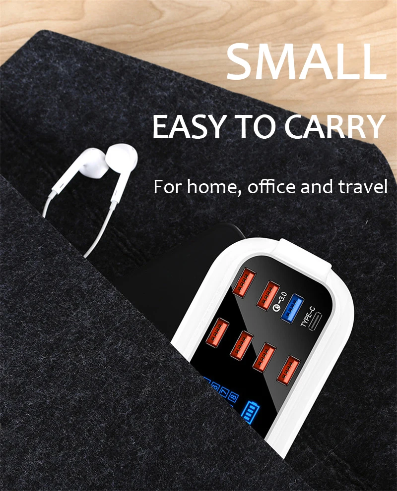 Quick Charge 3,0 Smart usb type-C зарядное светодио дный дисплей Быстрая зарядка Настольный Сетевой адаптер питания полосы Зарядное устройство семья зарядное устройство станции