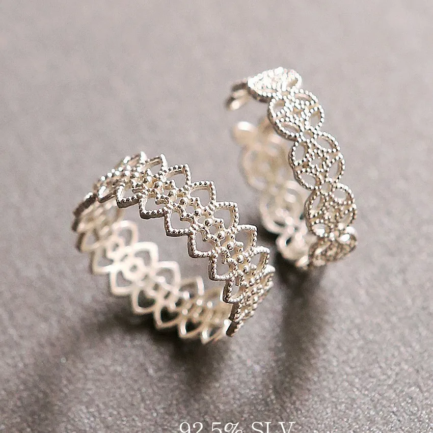 Женское кольцо из серебра 925 пробы регулируемое с кружевом|ring jewelry|ring adjustablering open |