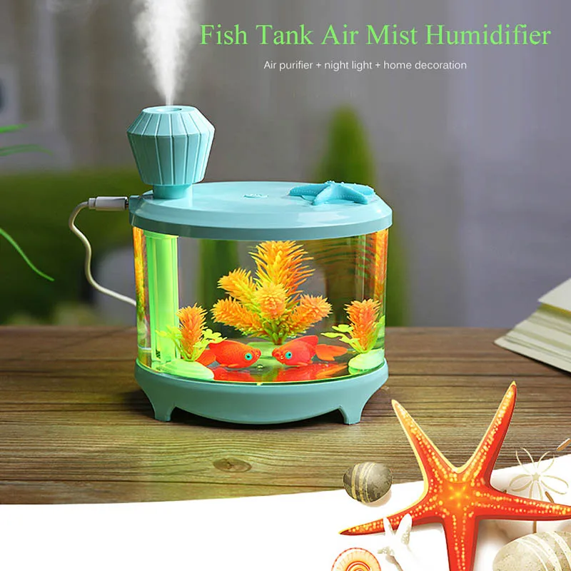

460ml USB Fish Tank Humidifiers LED Light Air Ultrasonic Humidifier Essential Aroma Diffuser Mist Maker For Home Office Use