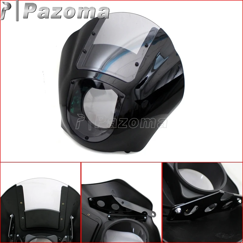 Мотоциклетная черная и прозрачная передняя фара в четверть для Harley XL 883 Fat Bob Dyna FXR