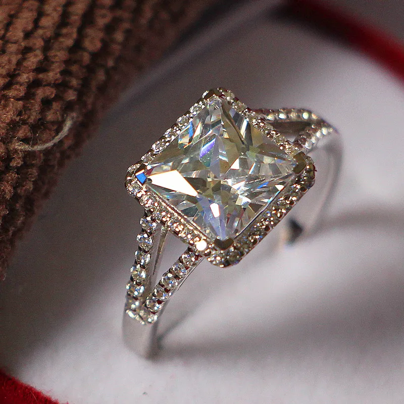 Принцесса любовь 2Ct Cut G H синтетические бриллианты женское кольцо из