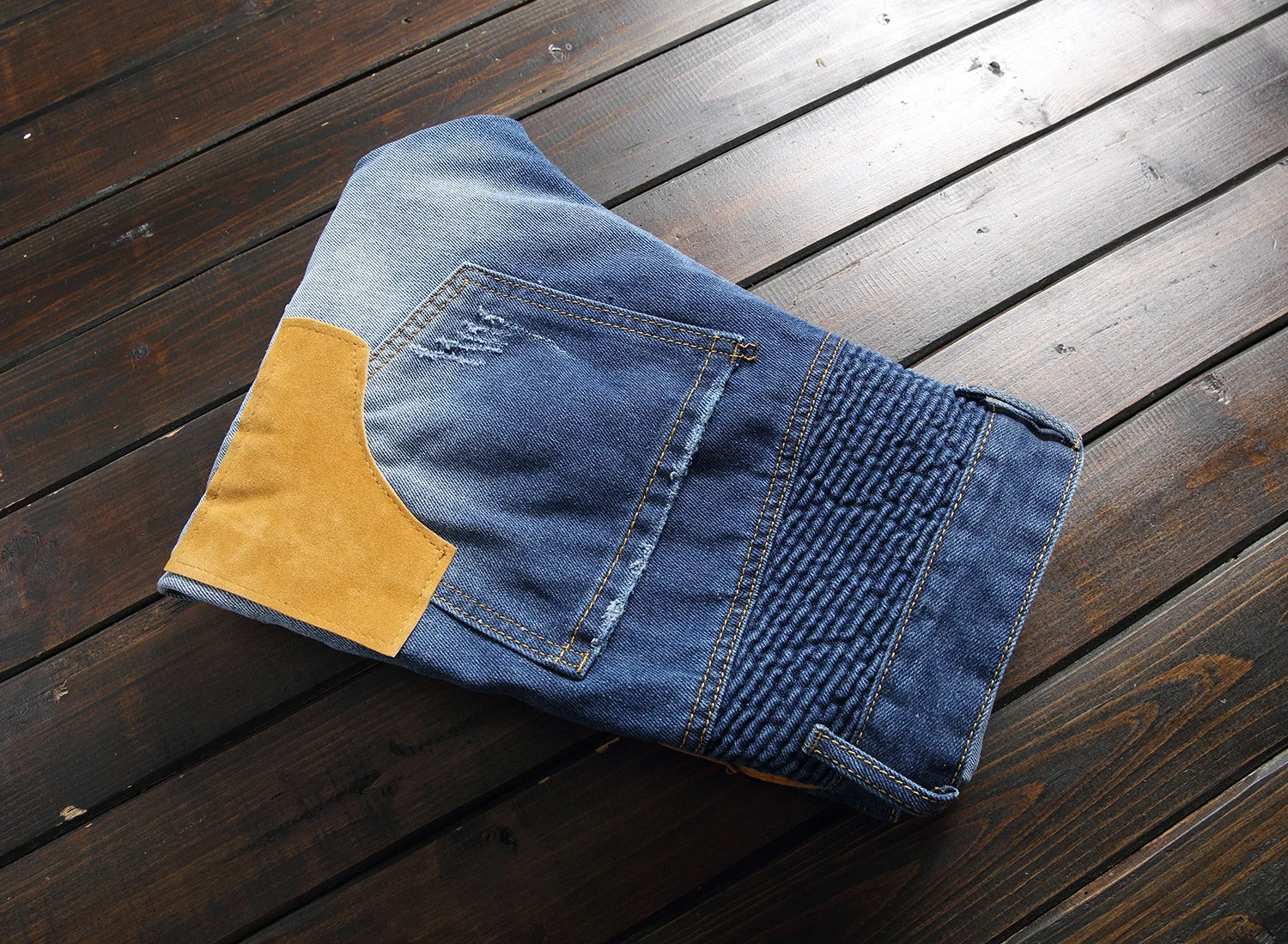 QMGOOD Men's Jeans Patch Stitching Ripped Denim Hip Hop Male Straight Slim Beggar Hole Silm Pants Men Fashion | Мужская одежда