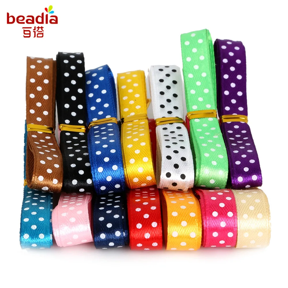 Dotted Satin Ribbon Width 10mm Random Mixed Color 12yards/bag Wedding Dress Gift Packaging DIY Handmade Material | Дом и сад