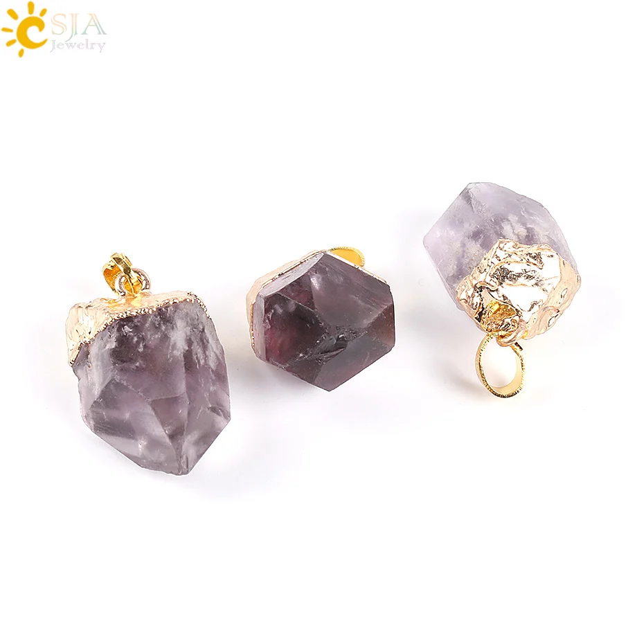 Кварцевые ожерелья и подвески CSJA золотого цвета с натуральным фиолетовым