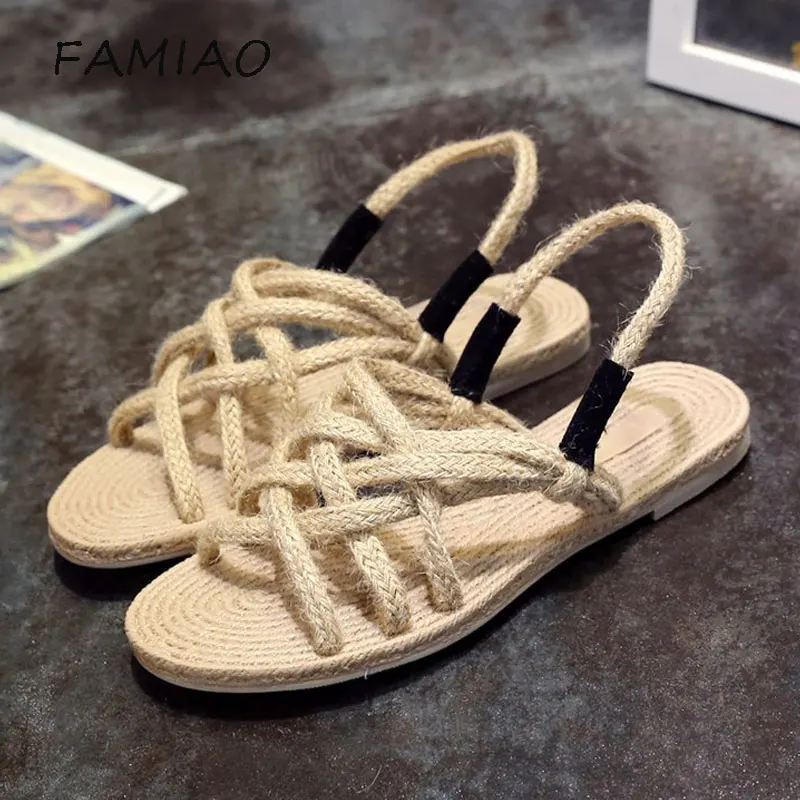 FAMIAO 2018 New Summer Women Sandals Casual Straw Rope for women Fashion Open Toe Fisherman Shoes Female flats | Обувь