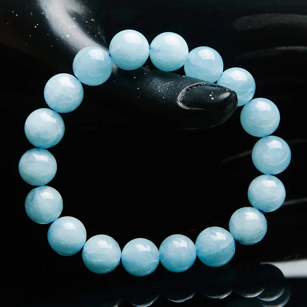 Genuine Natural Blue Ice Aquamarine Bracelet Women Men 12mm Jewelry Crystal Clear Round Beads Healing Stone AAAAA | Украшения и