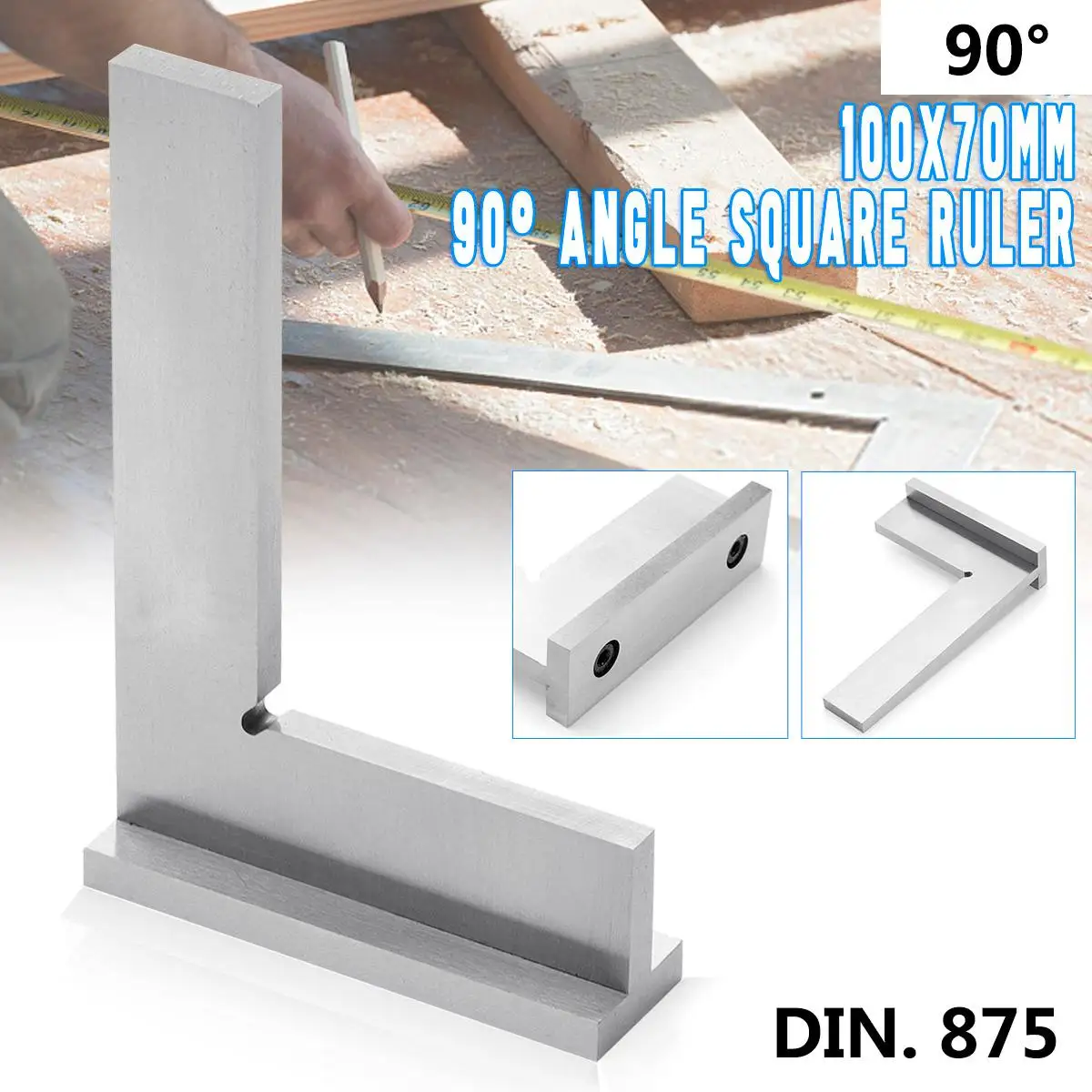 DIN875-0, 100x70 мм, угловая линейка, плоская угловая квадратная линейка, широкая база, вертикальная/горизонтальная измерительная линейка, металлические Деревообрабатывающие инструменты