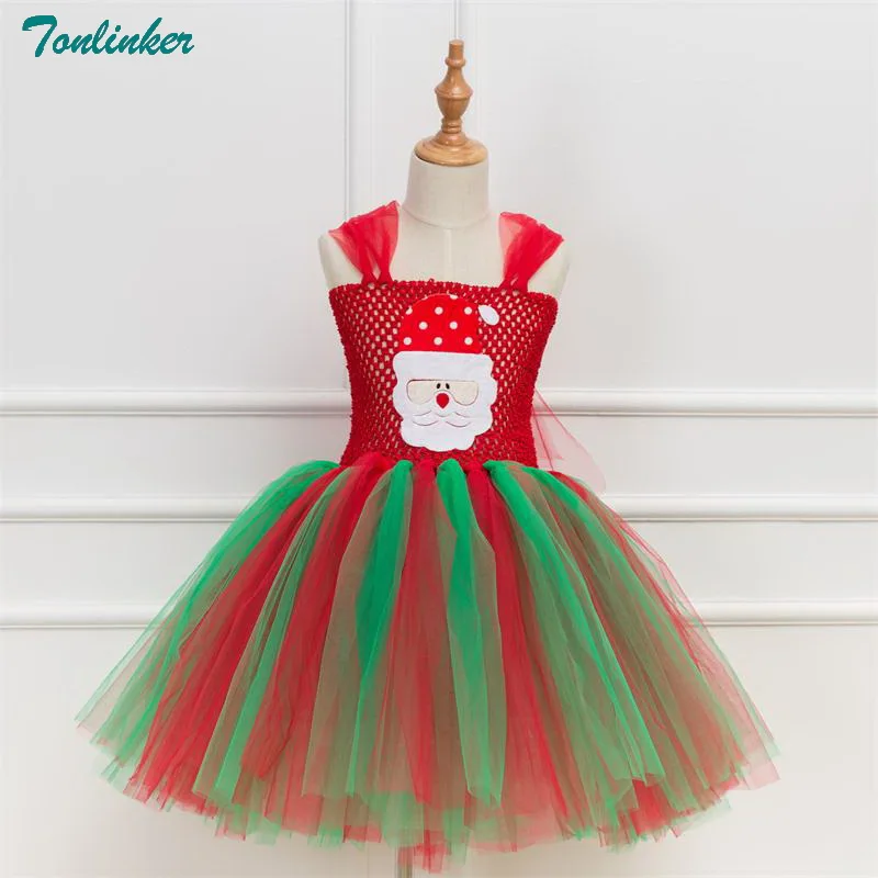 Girls Christmas Tutu Dress Kids Santa Bow Princess Costume New Year Red Mesh Costumes Halloween Birthday Party Dresses |