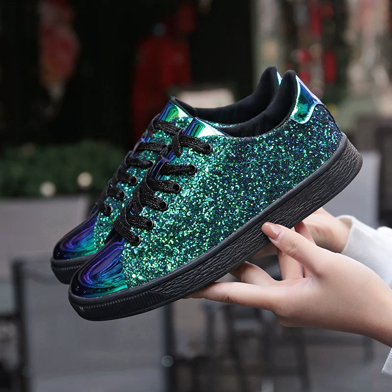 Casual Womens Sneakers 2019 Brand Luxury Glitter Shinny Bling Women Flats Shoes fashion lady Ballet Glossy | Обувь
