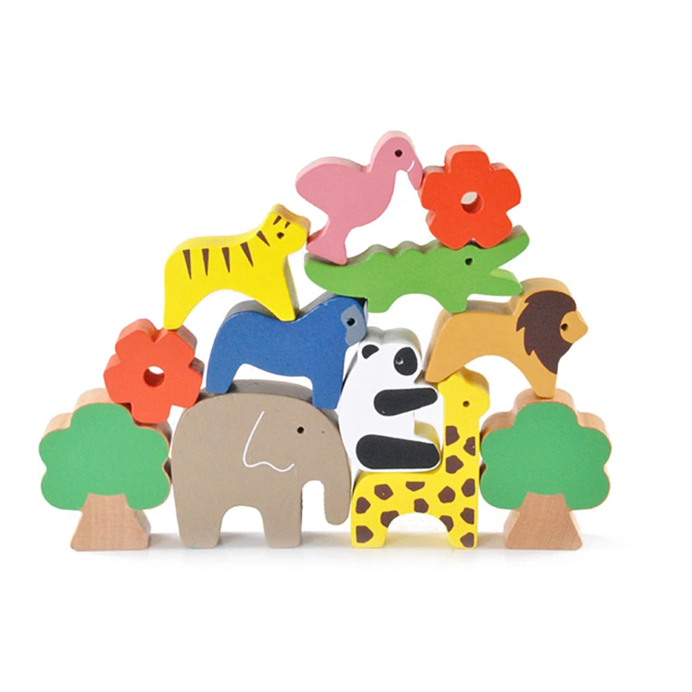 Деревянный Животные кубики для игр Балансировки Игры Playset игрушка montessori для малышей, комплект одежды для малышей