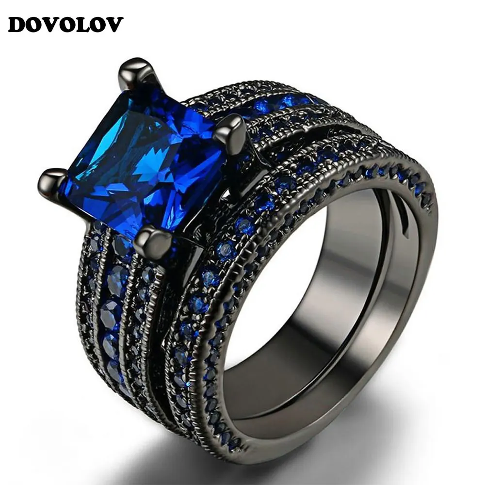 Blue Zirconia stone Черные золотые обручальные кольца для женщин мужские черные синие циркониевые модные свадебные массивные кольца для пар ювелирные изделия D3 - Цвет основного камня: Blue Zirconia stone