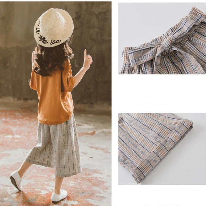 2020 summer Teenager Girls Clothes Cotton T shirt &amp Plaid shorts Trousers 6 7 8 10 5 12 Year Outfits Summer School | Детская одежда
