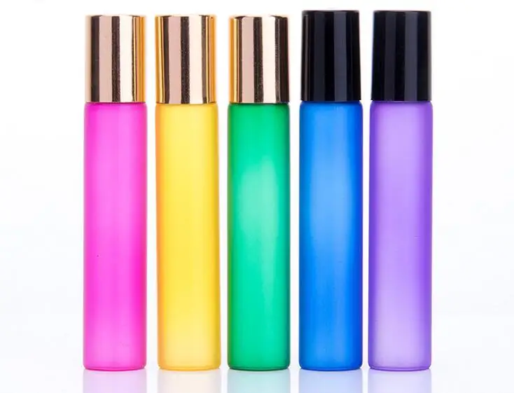New Arrival 10ml  Steel Ball Cosmetic Sub-assembly Glass Bottle Frosted Color matte Roll 0n Bottle 100PCS/LOT